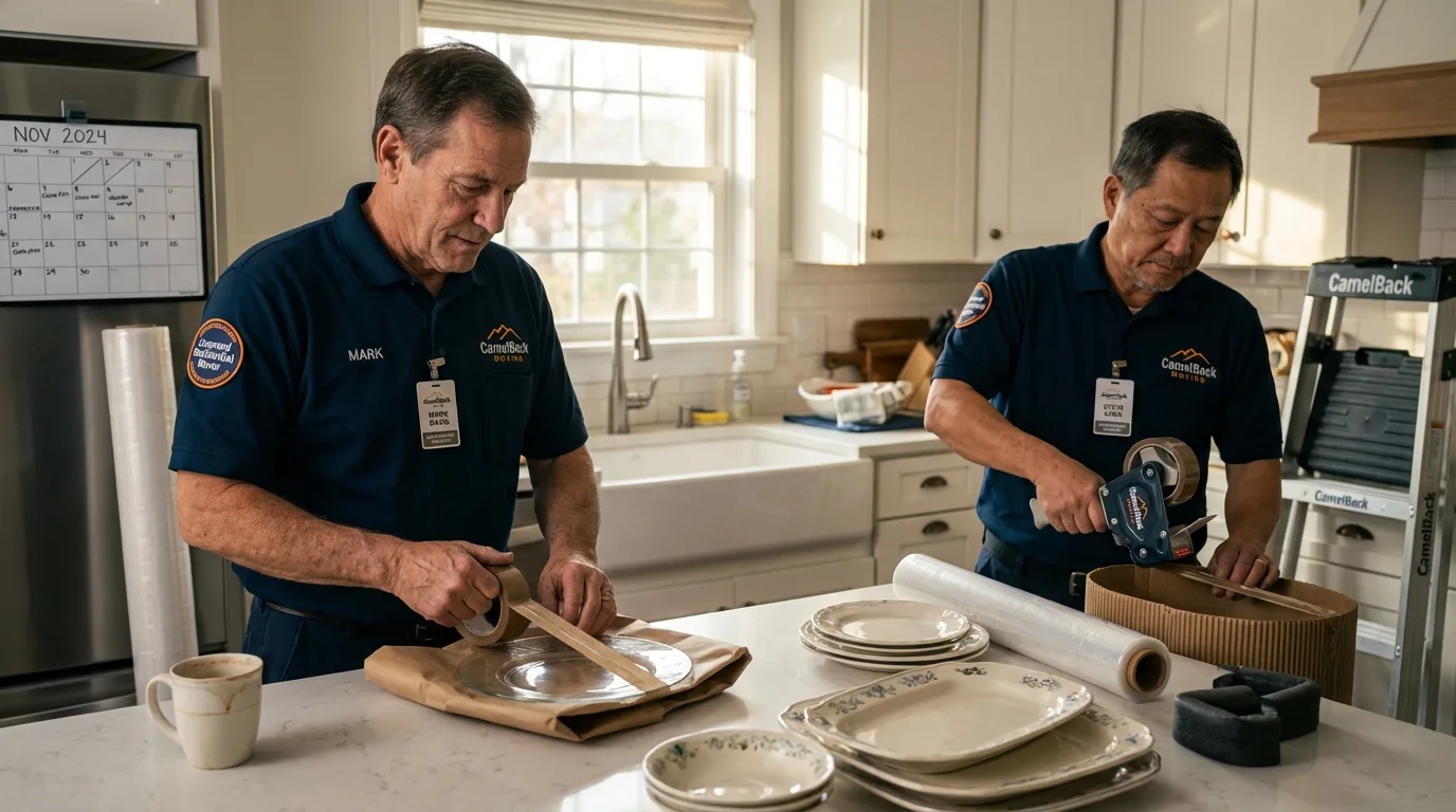 Professional crew packing kitchen dishware in Iraan, TX